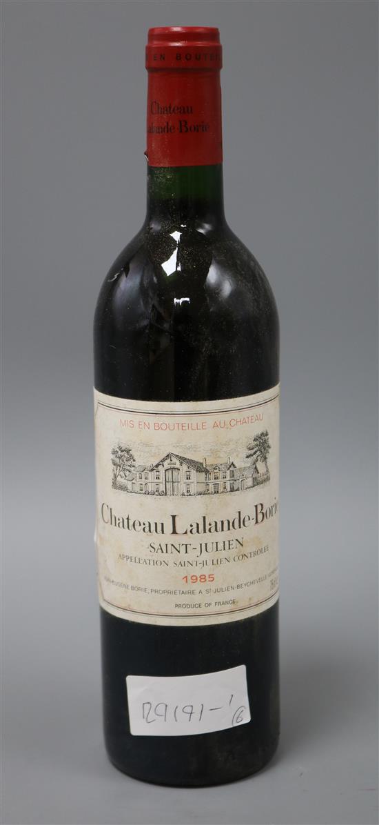 Three bottles of Chateau Lalande Borie, St. Julien, 1985 and three bottles of Chateau Puy Blanquet, 1998